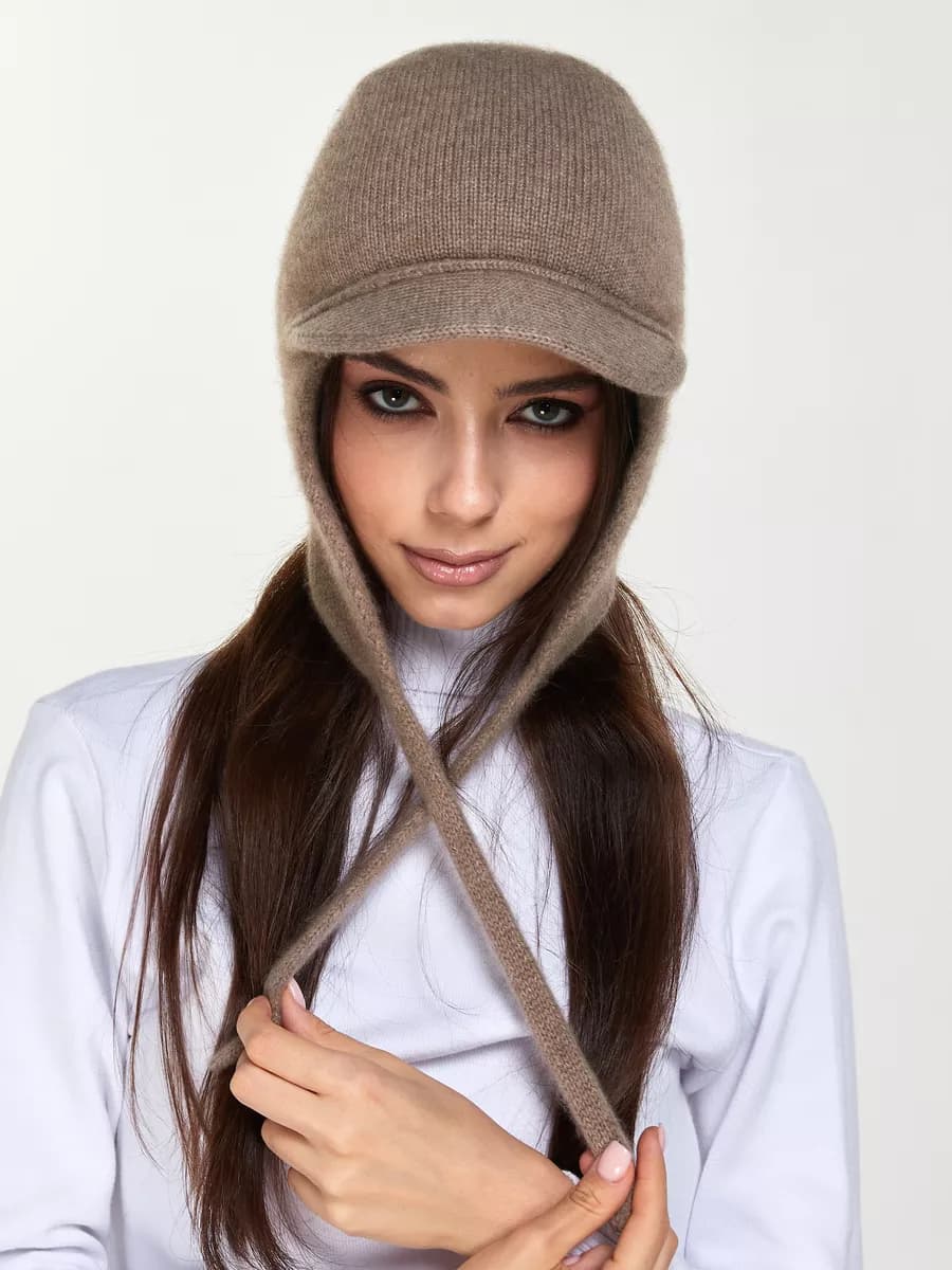 Шапка ушанка кашемировая с козырьком 7